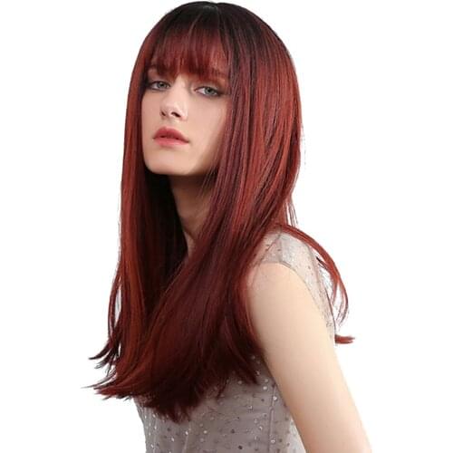 20inch Womens Resistant Straight Ombre Wine Red Wigs for Costume Festivals