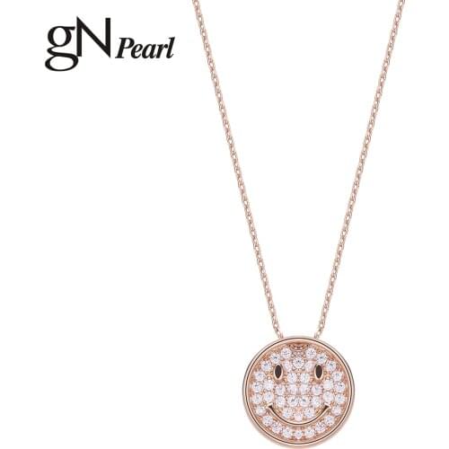 GN Pearl smiley face pendant Necklaces For Women happy cute Face Expression Accessories simple gift for Female rose gold gNPearl