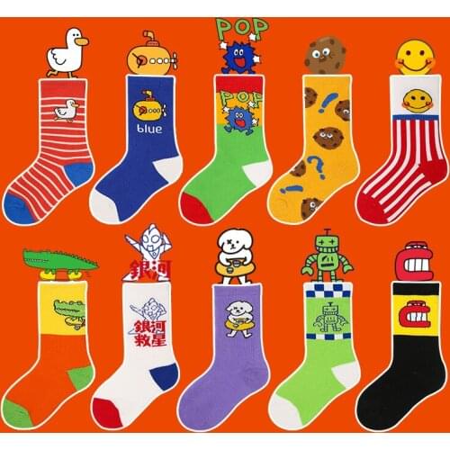 ZSMP Childrens Socks 4 Pairs/lot Cotton Cute Cartoon Style Hip-hop Animal Illustration Unisex Kids Mid-tube Socks 3-12y P207