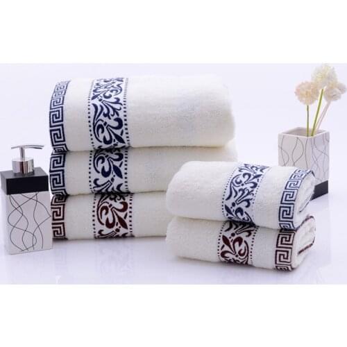 1 PC 100% Pure Cotton Bath Towel Absorbent Plain Soft Quick Drying Cyan Flowers Bath Towels For Adults