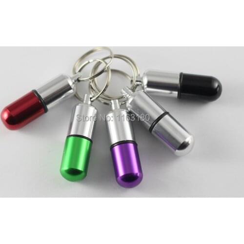 120 pcs/lot mini alumnium pill box container holder keychain promotion gift case keyring free shipping