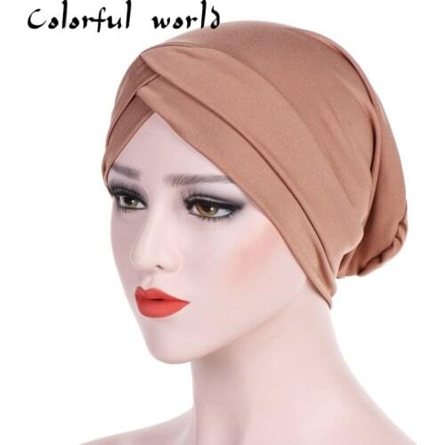 2020 Elastic Fashion women inner hijabs cap muslim head scarf turban bonnet ready to wear Islamic ladies wrap under hijab caps