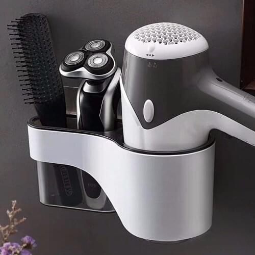 2020 New DIY Hair Dryer Rack Wall Mounted Hairdryer Straightener Holder Set Bathroom Shelf for Washroom Supplies Storage E11747