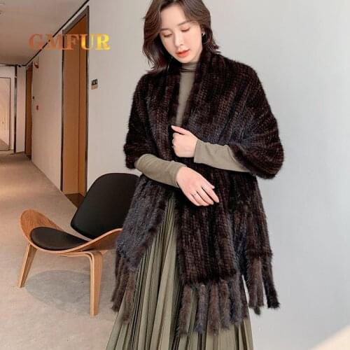 2021 Ladies Luxury Genuine Mink Fur Shawl Winter Black Long Section High Quality Natural Mink Woven Tassel Thickening Fashion Sc