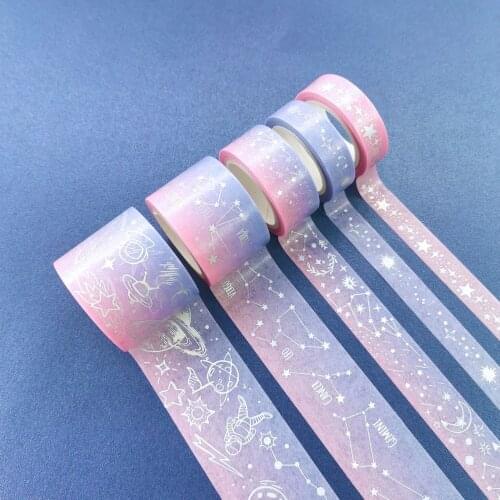 5pcs/set Silver Foil Washi Tape Star Universe Constellation Horoscope Galaxy Adhesive Masking Tape Japanese Stationery
