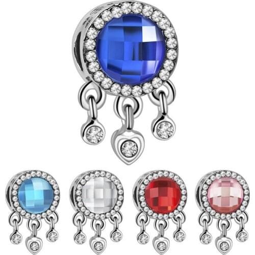 5PCS Wholesale Metal Heart Charm Big Zircon Dream Catcher Holder Beads Fit Women Charm Bracelets Necklaces DIY Jewelry Making