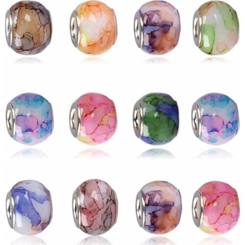 20Pcs/lot Murano Glass Beads Mix Color Large Hole with Silver Brass Cores European Charm fit Bracelet Necklace