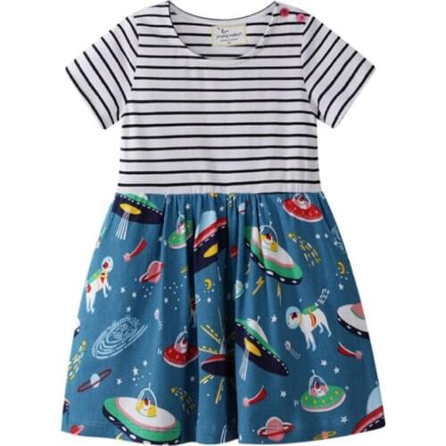 Kids dresses for girls Summer 2019 Patchwork Cotton Print Girls Dress A Line Striped Casual O-neck Dress Children Dresses Girls