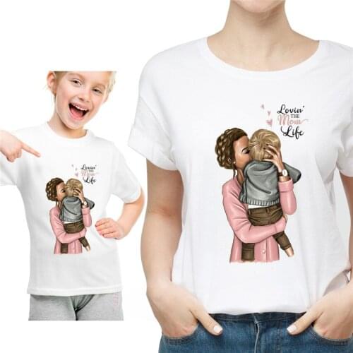 Summer Style Mom and Son Mothers Love Harajuku Printing Tshirt for Parent-child Clothing Casual Lovely White Women T Shirt Tops