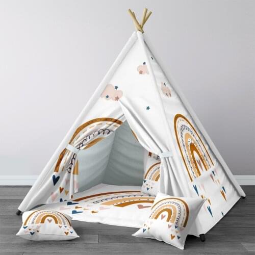 Play Tent for Kids Wigwam Portable Indoor Playground Tents Children Bedrooms White Orange Love Pattern Model 1421