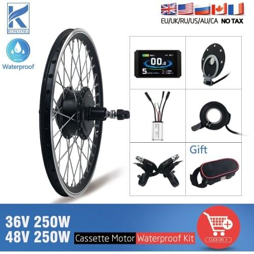 Electric Bicycle Conversion Kit 16-29 Inch 700C Rear Cassette Brushless Hub Motor Wheel 36V48V250W All Waterproof Plug with LCD