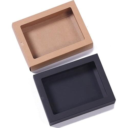 10pcs/lot 7 sizes Soap Paper Box Kraft Paper Gift Box Package with Clear PVC Window Tea Candy Favors Drawer Box Display