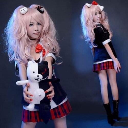 Anime Danganronpa Cosplay Costume Enoshima Junko Uniform Women Cafe Work Clothes Short Skirt Double Tail Braid Wig Halloween