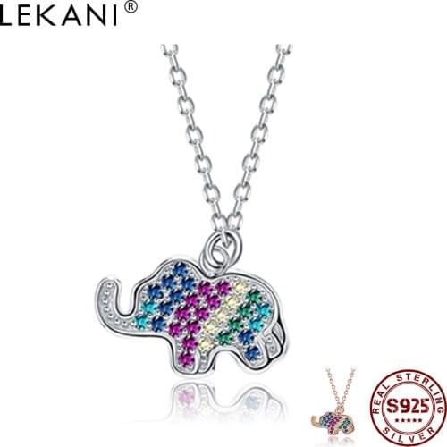 LEKANI 925 Sterling Silver Elephant Necklaces For Women Colorful Cubic Zirconia Animal Pendant Necklaces Female Fine Jewelry