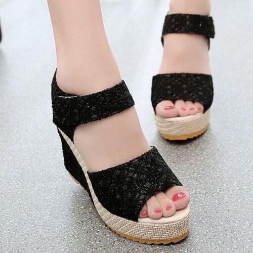 LIHUAMAO Wedges platform peep toe ankle strap sandals comfortable casual beach sandals high heel ladies pumps shoes 10cm heel