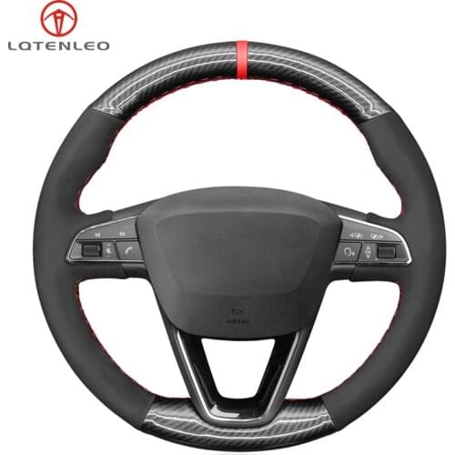 LQTENLEO Carbon Fiber Black Suede Car Steering Wheel Cover For Seat Leon 5F Mk3 2013-2019 Ibiza 6J Tarraco Arona Ateca Alhambra