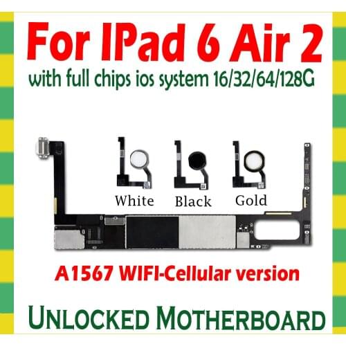 For ipad 6 / Air 2 Logic board Unlocked with touch id Wifi-3G Version 16gb 32gb 64gb 128gb A1567 Motherboard