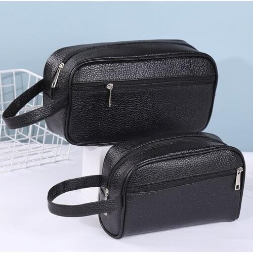 Fashion Men Handbag PU Leather Solid Color Phone Wristlet Bag 2021 Casual Toiletry Bag Small Purse Handbags Wallet