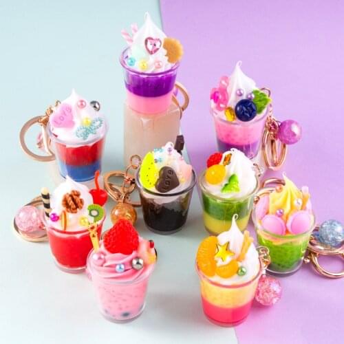 Fashion New Ice Cream Cute Keychain KeychainCreative Acrylic Summer Drink Keychain LadiesGirl Bags Mobile Phone Pendant Keychain