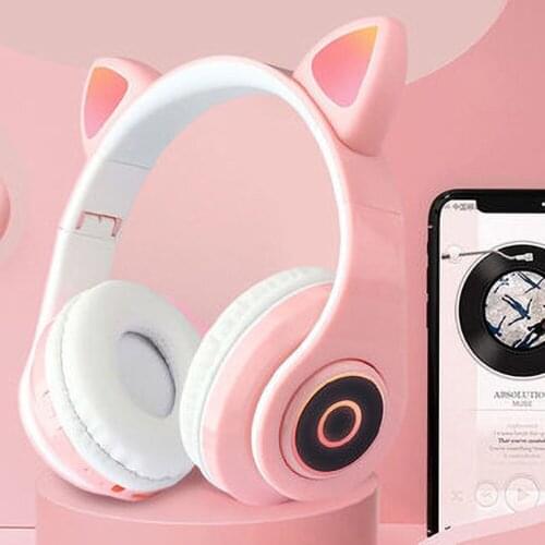 B39 LED Cat Ear Noise Cancelling Headphones Bluetooth 5.0 Young People Glowing Gaming Headset Support TF Card 3.5mm Plug