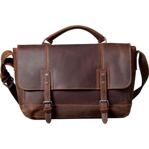 New Retro Crazy Horse Leather Handbag Men Messenger Bag Shoulder Bag Male Briefcase Schoolbag Mens Original First Layer Leather