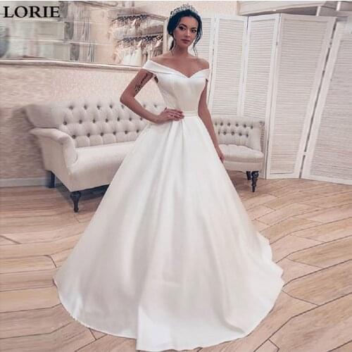 LORIE Wedding Dresses Satin A Line Boho Bride Dresses Off The shoulder Wedding Gown Lace up Back Vestido de novia