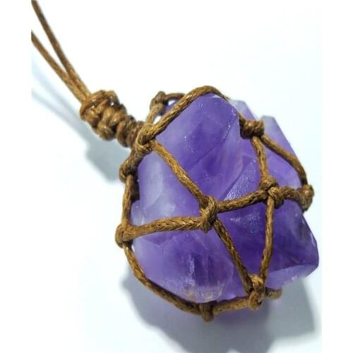 Natural Crystal Amethyst Pendant Fashion Simple Reiki Point Raw Gem Necklace Souvenir For Men Women Charm Mineral Jewelry