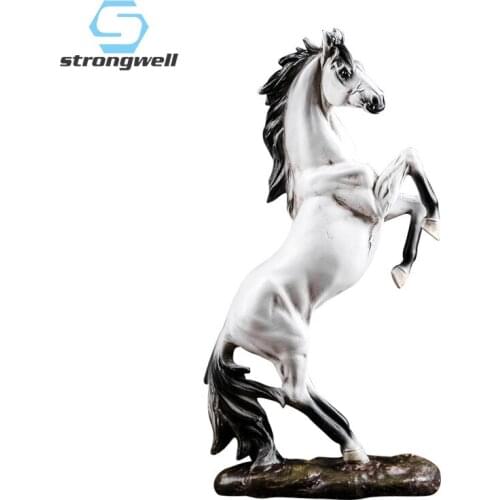 Strongwell White Black Horse Sculpture Mascot Steed Statue Crafts Desktop Home Decoration Accessories New Year Birthday Gift