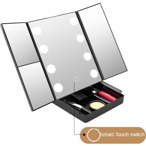 LED Makeup Mirror Foldable 2x 3x Magnifier 8 Vanity Light Magnifying Countertop Touch Screen Storage box cosmetic mirror espejo