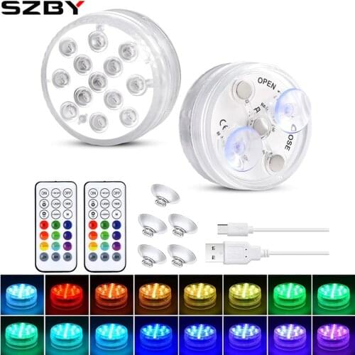 USB Rechargeable LED RGB Submersible Lights Underwater Light Swimming Pool Lamp IP68 With RF Remote for Fish Tanks Aquariums