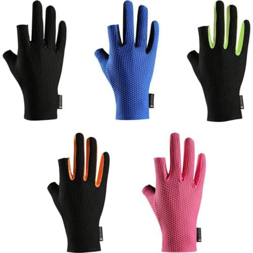 Unisex Ice Silk Cycling Gloves 2 Cut Fingers UV Protection Anti-Slip Mittens A69C