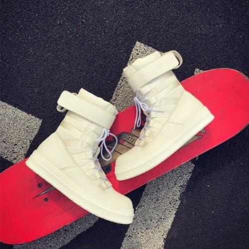 High Street High-Top Shoes Men Lace Up Hip Hop Sneakers Genuine Leather Patchwork Platform Shoes Luxury Trainers Ankle Boots