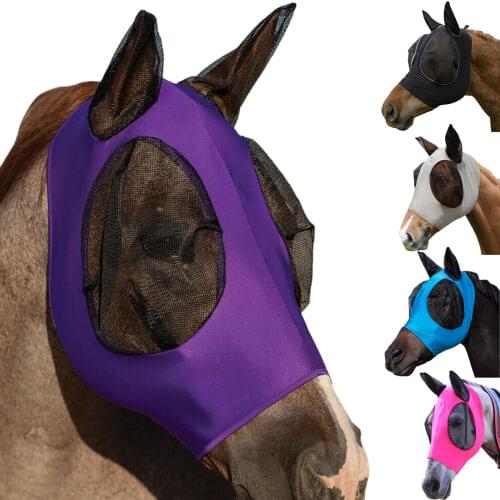 Horse Fly Mask Breathable Anti Mosquito Fly Elastic Horse Face Cover Protection Decor Face Shields With Ears Horse Mask Care