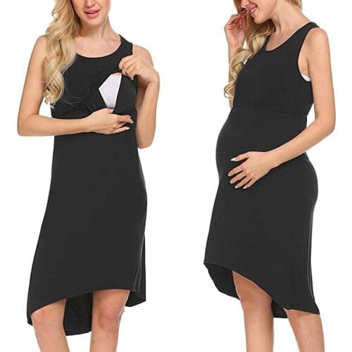 JAYCOSIN Women Sleeveless Maternity Pregnancy Clothes Nursing Maternity Dress Nightgown For Breastfeeding Nightshirt Sleepwear