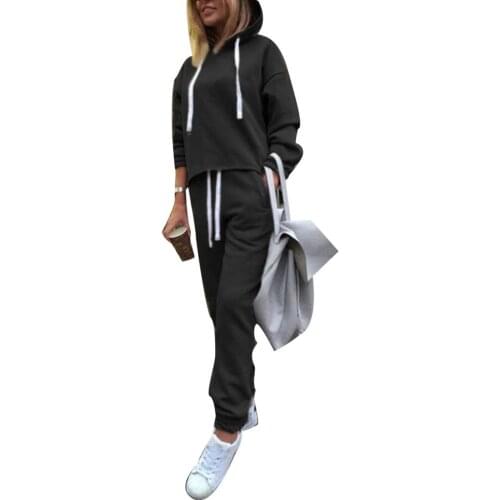 Women Autumn Irregular Hem Hoodies Sweatshirt Long Pants Warm Tracksuit Set
