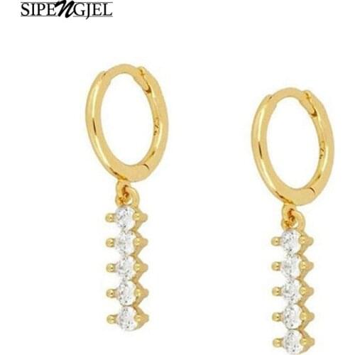 SIPENGJEL Trendy Cubic Zircon Gold And Silver Long Shaped Drop Earrings Korean Style Small Earrings For Women Jewelry