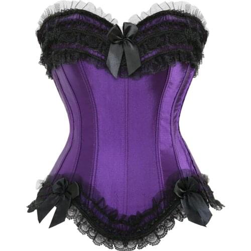 Corset for Women Casual Bustier to Wear Out Satin Plus Size Zip Side Corselet Sexy Lace up Boned Clubwear Holiday Party Femme