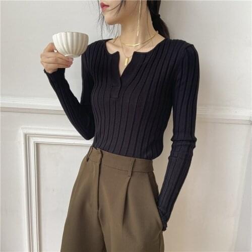 White Sweaters Women Pullovers Black Grey Sexy Slim V-Neck Knit Tops Long Sleeve Jumper Jersey Casual Streetwear Korean Lady ins