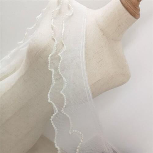 1Yards New High Quality Ribbon Mesh Beaded Lace Fabric 9CM Guipure Tulle Embroidery White Lace Material For Sewing Dresses PY-18
