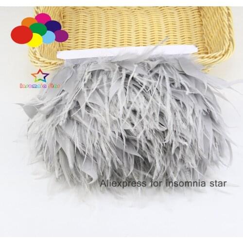 10meter light grey ostrich feather goose feather Trims wide 8-12cm feathers ribbon for DIY wedding party dress decoration craft
