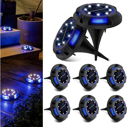 1X 2X 4X 8X 2-in-1 Solar Powered Waterproof In-Ground Lights White + Blue For Garden Deck Stair Step Lawn Patio Driveway Walkway