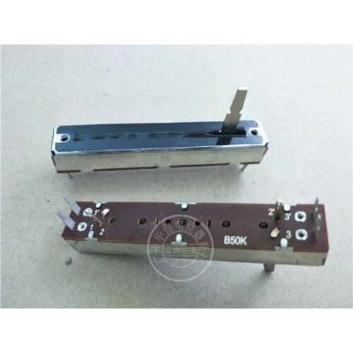 2pcs for F 73MM SL-458G sliding fader double potentiometer B50K / two channel stereo fader handle length 20MMD / 3+3 feet