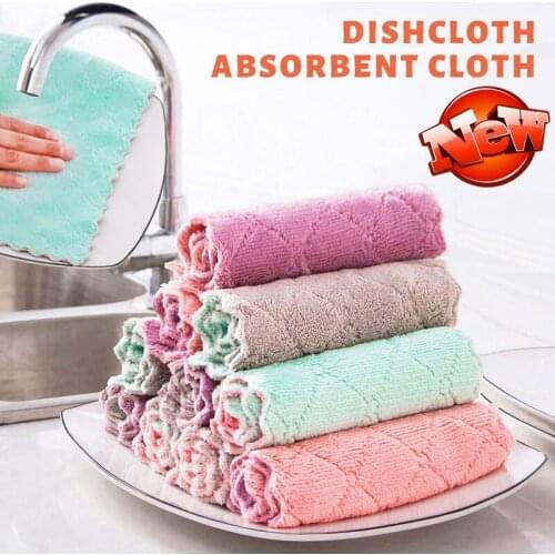 2pcs/Set Coral Fleece Cleaning Cloth Kitchen Towel Absorbent Dish Cloth Non Stick Oil Washing Tableware Wiping Household Tools