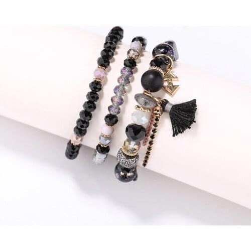 3pcs/set Handcraft Boutique Fashion Multilayer Crystal Stone Beads Strand Bracelets Locks Bangles Pulseras Boho Mujer