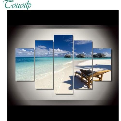 5pcs round&square full 5D DIY diamond painting Sandy beach sea house sky Hanging on the wall embroidery wedding decoration gifts