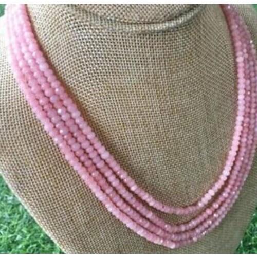 Antique magnetic 4-row 2x4MM roundel faceted aquamarine jewelry necklace 17-20