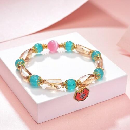 Vintage Bracelet for Women Natural Stone Jades Crystal Beads Bracelets Cloisonne Jewelry Handmade Strand Bangle Gift 19cm B391