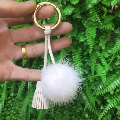 Genuine Mink Fur Keychain Mink Fur ball Leather Tassle Bag Car Pendant Mink Fur PomPom Keychain Genuine Mink Fur Jewelry