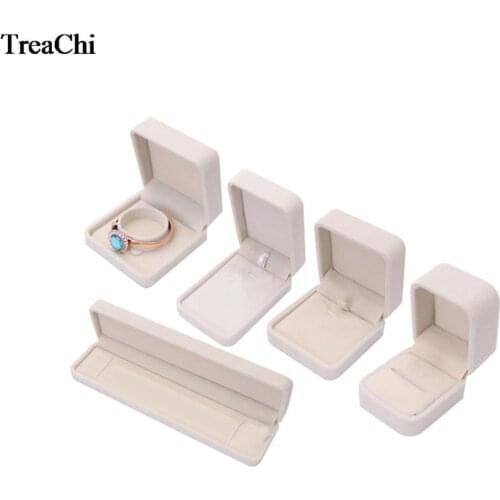 Fine Elegant Beige Velvet Jewelry Display Case Luxury Wedding Ring Earrings Necklace Bracelet Storage Organizer Gift Set Box