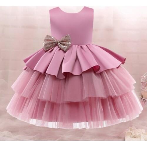 2 3 4 Year Baby Girls Birthday Dress Kids Lace Mesh Sequin Baptism Princess Dress Children Wedding Party Eleagnt Ball Gown